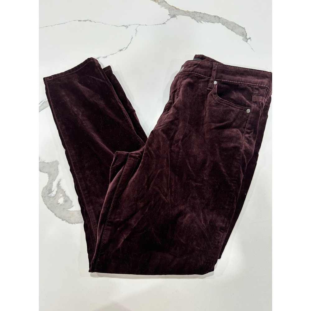 Well Worn Burgundy Velvet Skinny Pants Women Size 12/32 Wine Red Soft Trousers